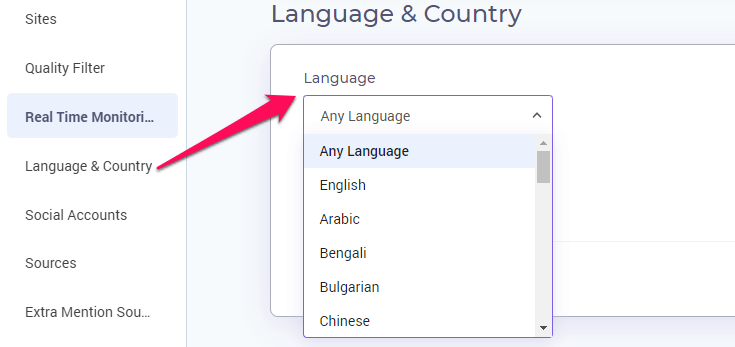 Select language and country