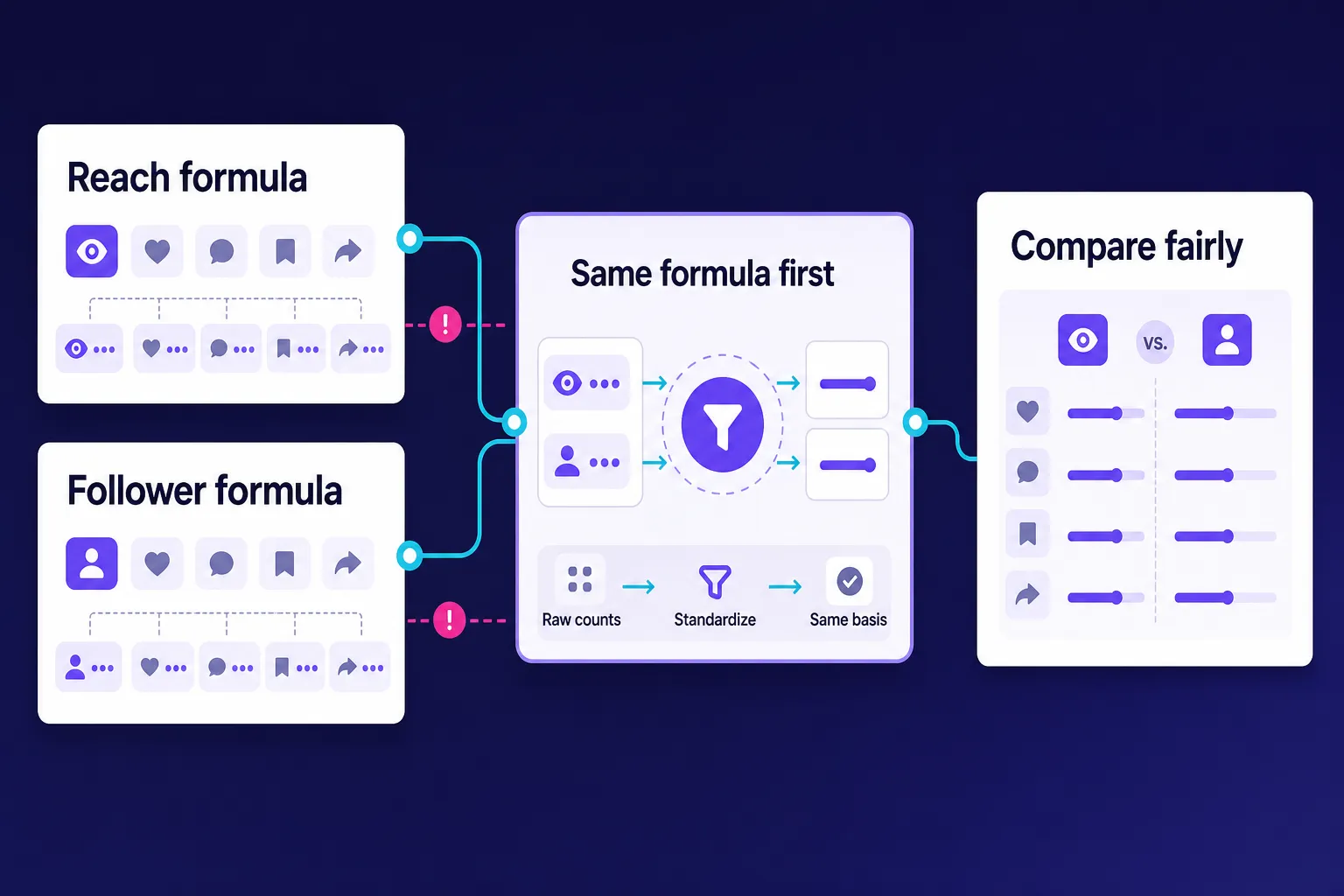 Formula-first engagement comparison for social media competitor analysis