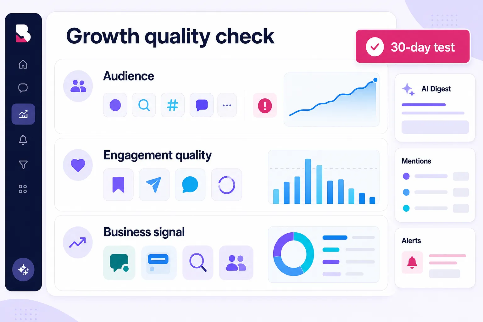 Social media follower growth measurement report with audience and business signals