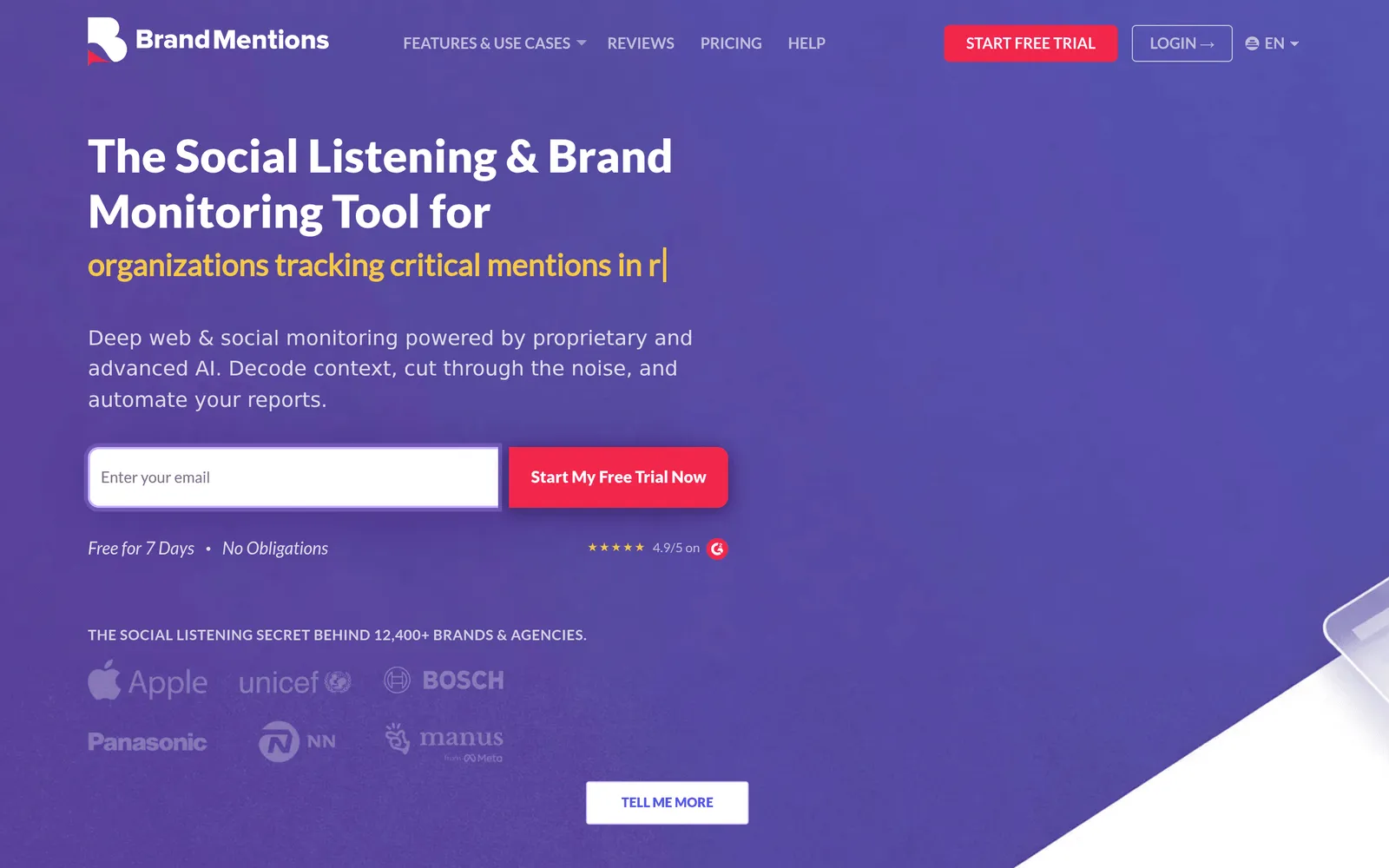 Screenshot of the BrandMentions website homepage