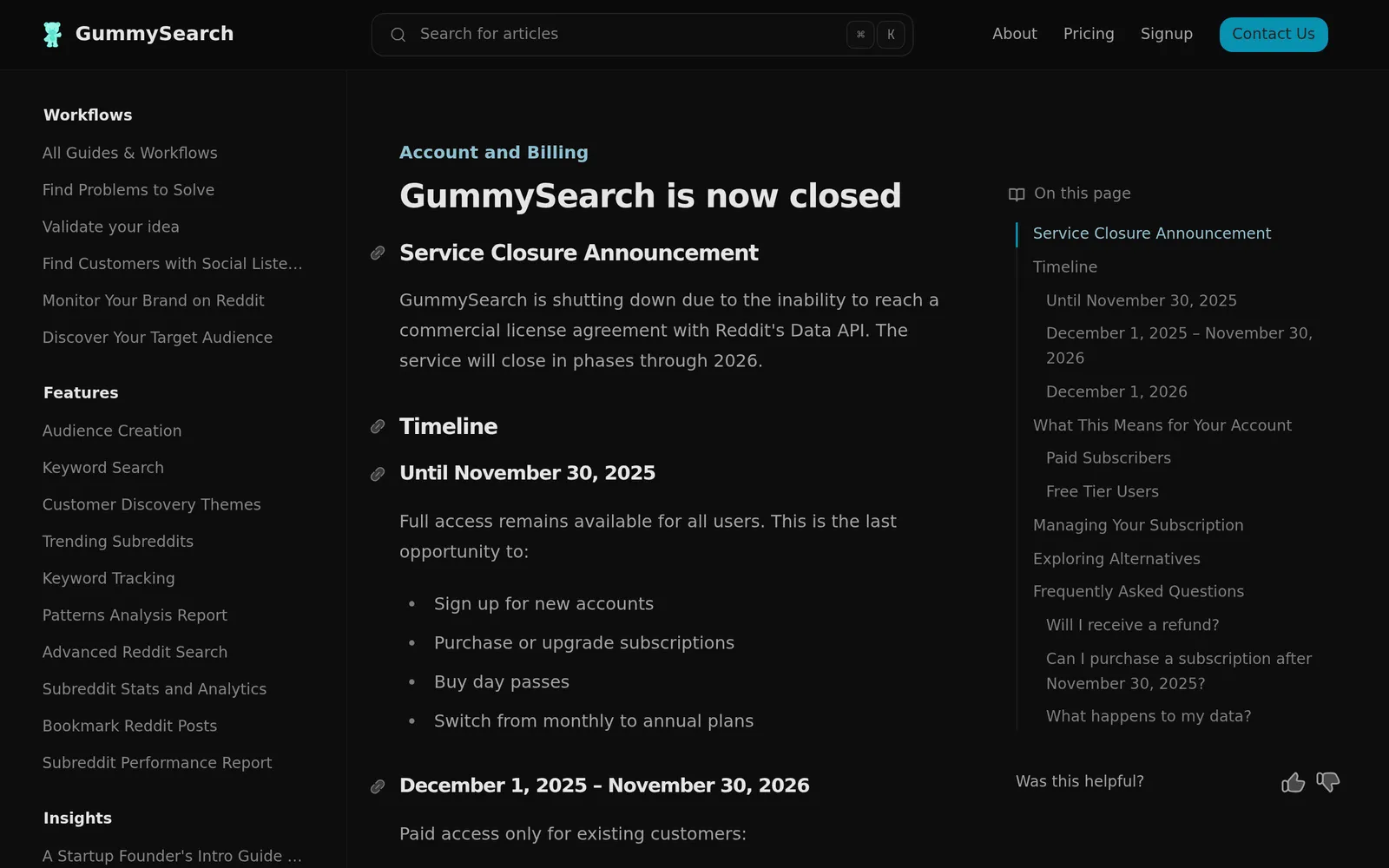 Screenshot of the GummySearch website homepage