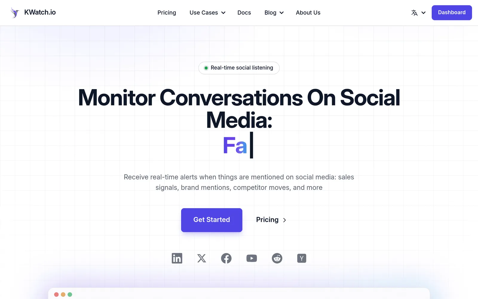 Screenshot of the KWatch website homepage