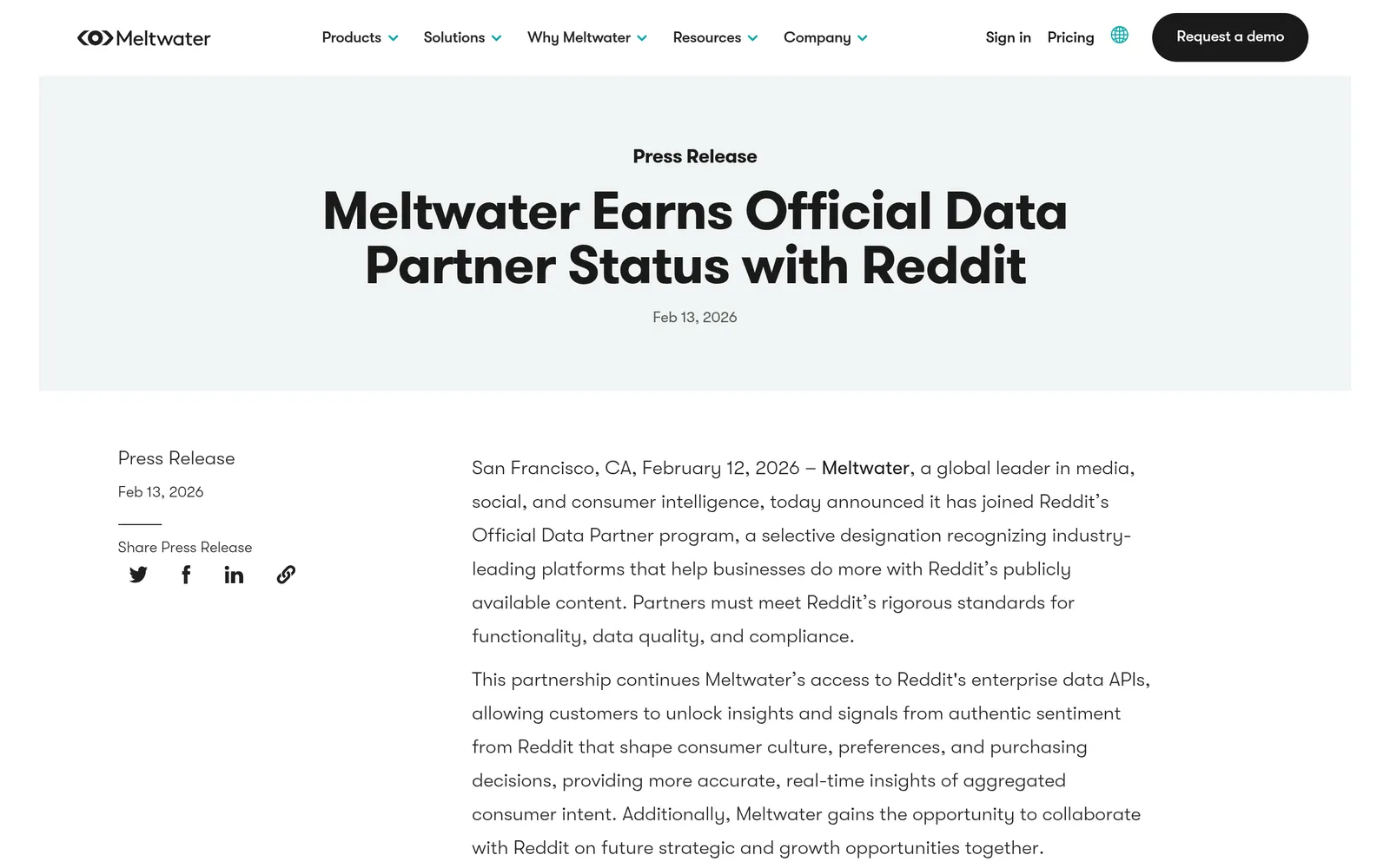 Screenshot of the Meltwater website homepage