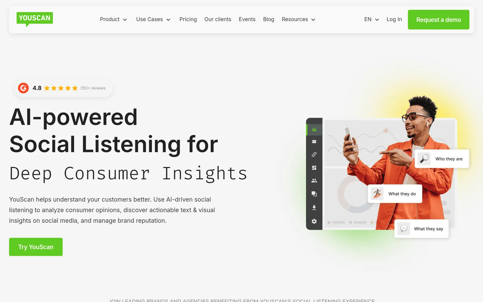 Screenshot of the YouScan website homepage